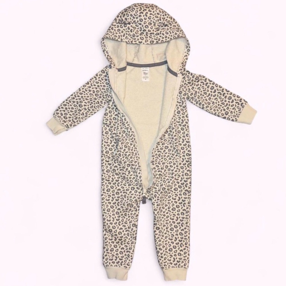 Carter's Leopard Zip Up Jumpsuit with Hood